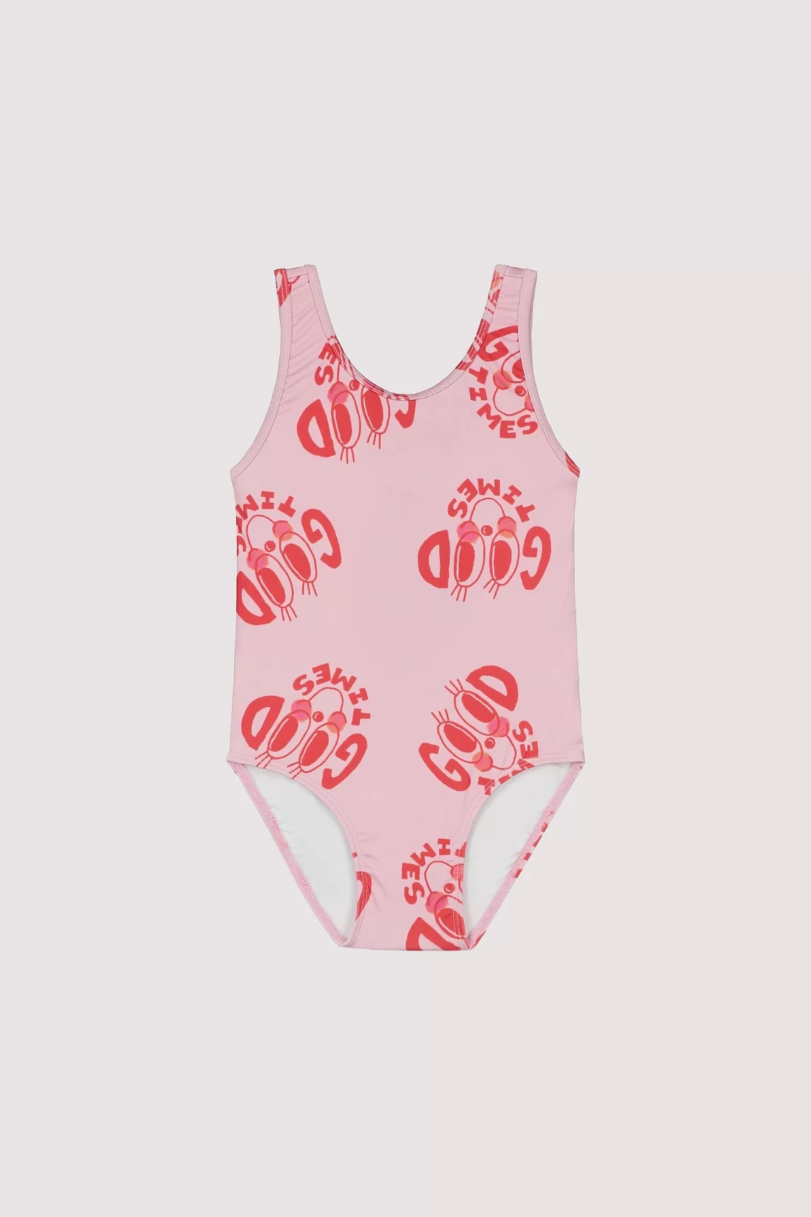 Roze zwempak voor meisjes met rode tekst opdruk