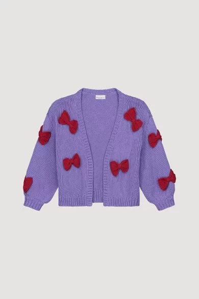 Paars vest voor meisjes met roze strikken