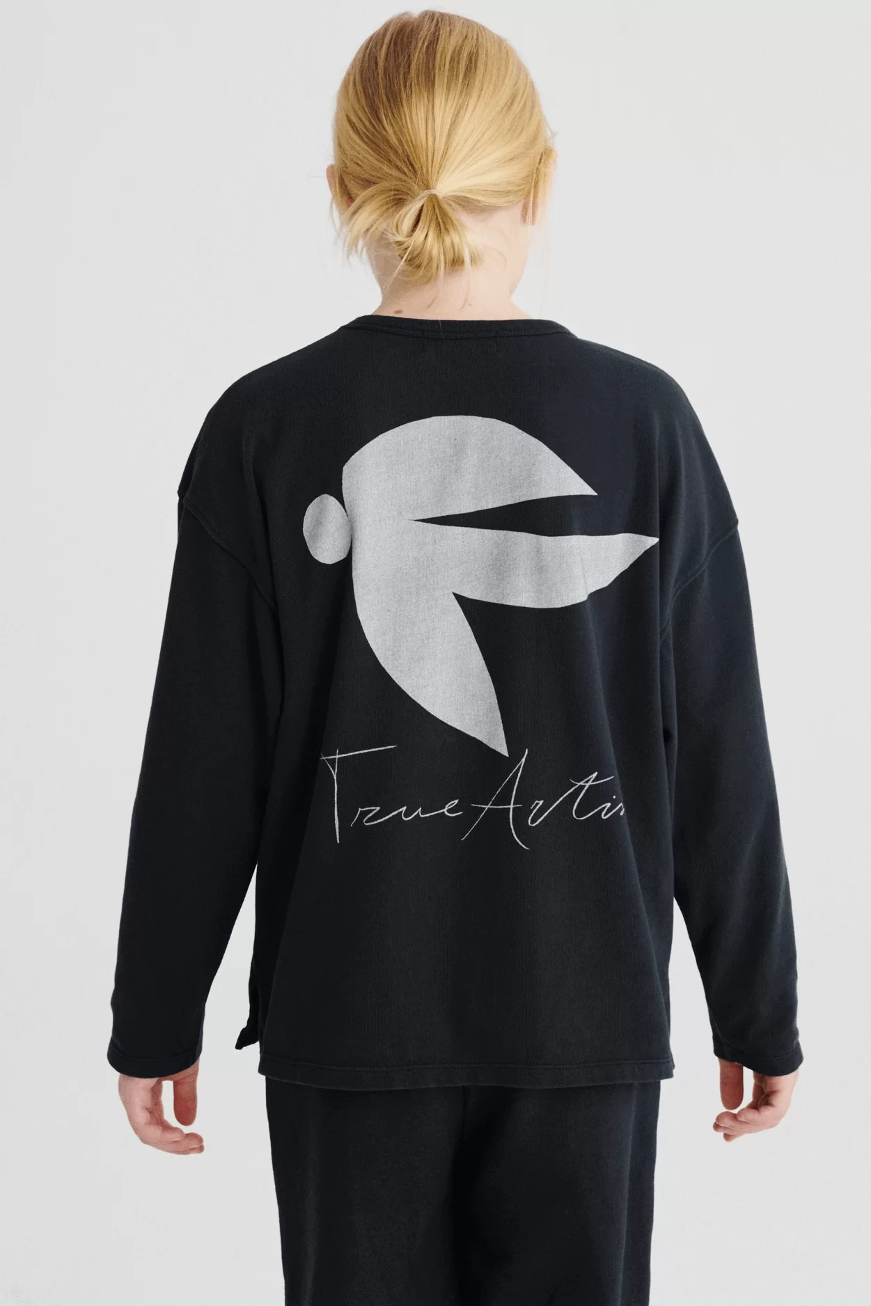 Zwart shirt met lange mouwen voor kinderen in wijde fit